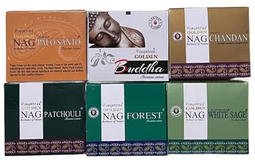 Lamare by Vijayshree Golden Nag - 10 coni di incenso assortiti per aromaterapia, meditazione, Yoga.