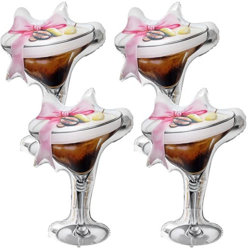 Charnoel 4 Pcs 40 x 34 Inch Giant Espresso Martini Balloon Cocktail Foil Balloons A Tiny Bit Older Party Decorations for Bachelorette, Birthday, Dirty Martini Party, Bikinis Bridal Shower Wedding
