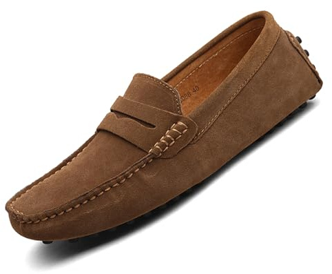 DADAWEN Hommes Daim Penny Loafers Légères Confort Chaussures de Conduite Mocassin Slippers Chaussures de Décontractées - Kaki 50