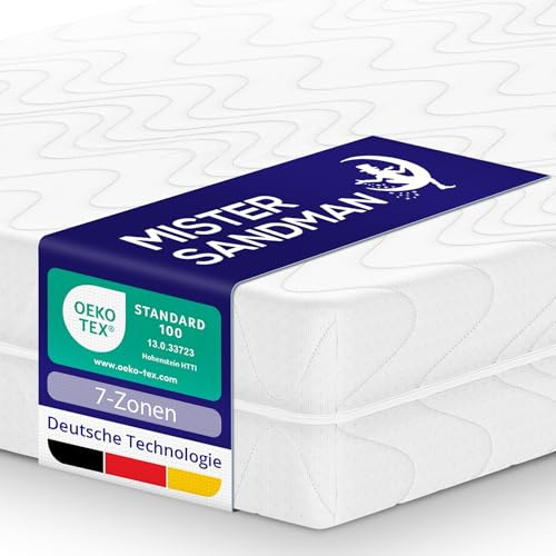 Mister Sandman Matelas 140x200 à Ressorts Ensachés 7 Zones 18 cm | Confort Mi-Ferme, Souple Matelas Ergonomique & Respirant | Indépendance de Couchage, Housse Lavable Oeko-TEX