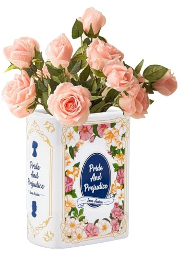 TWINKLEMON Book Shaped Decorative Vase, Vintage Rose Ceramic Book Vases for Flowers, Creative Aesthetic Book-Shaped Flower Vase for Bookshelf Home Office Table Living Room Bedroom Accessories Decor