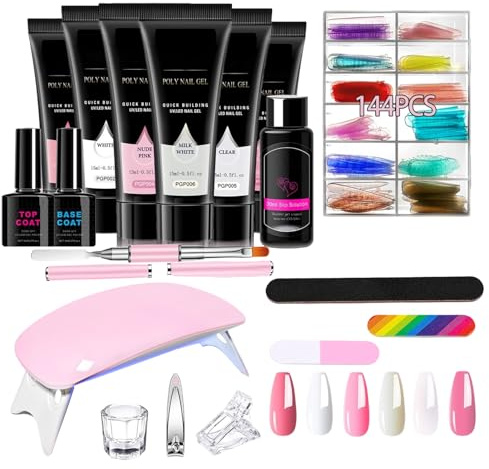 Set completo di gel per estensione delle unghie, set per manicure in 6 colori, lampada UV portatile da 30,5 cm con luce ad asciugatura rapida, smalto gel di alta qualità, di bellezza per