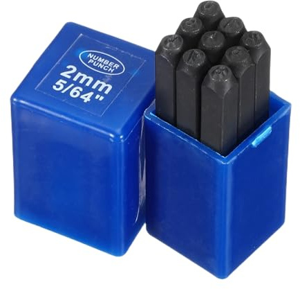 sourcing map Set di 9 timbri in metallo con numeri da 2 mm, 40 CR, con custodia blu, per la creazione di gioielli, artigianato, anelli, braccialetti