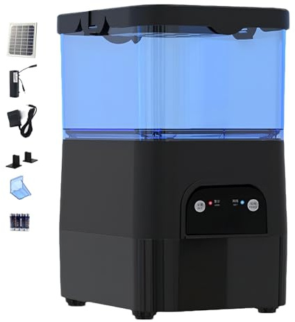 Distributore automatico di cibo per pesci da 2,8 litri con pannello solare, controllo tramite app WiFi, dosaggio programmabile, 1-12 somministrazioni, alimentatore intelligente(Black)