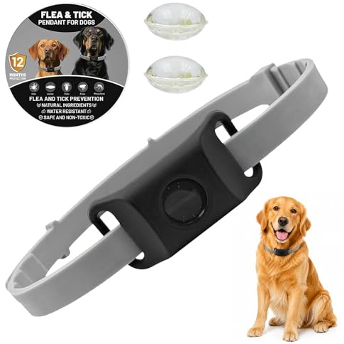 VHV Pets Collier Anti Puce et Tique Naturel pour Chien, Répulsif aux Huiles Essentielles avec 2 Capsules Remplaçables, Collier Réglable sans Contact Direct Peau, Compatible AirTag (Noir)