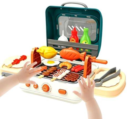 Barngrill-lekset – interaktiv , hopfällbar utomhusmatlagningsleksak | Mist Sound Light, grill aktivitetsutrustning set för pojkar flickor barnkammare vardagsrum sovrum resor