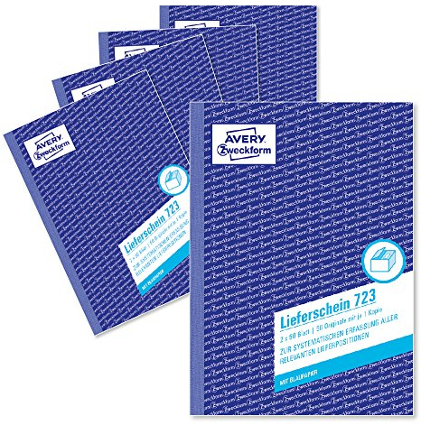 AVERY Zweckform 723-5 Lieferschein (A5, 2x50 Blatt, mit einem Blatt Blaupapier und einem blanko Durchschlag, zur systematischen Erfassung aller relevanten Lieferpositionen) 5er Pack, weiß
