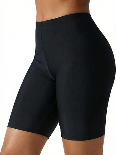 Firpearl Women Long Swim Shorts UV Sport Board Shorts Knee Length Swimsuit Bottom Modest Swimwear US20 Black