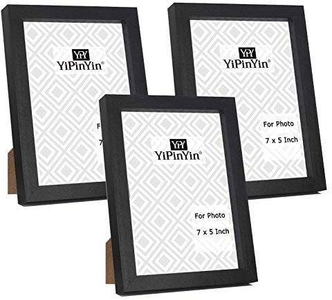 5x7'' (17.8x14.7cm) Boxed Gallery Photo Frames Set of 3 – Black MDF Picture Frames with Perspex Window for Tabletop or Wall Mount, Ideal for 5x7 Photos, Home Decor & Gifts