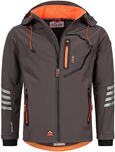 Arctic Seven Softshell-jacka för män, funktionell jacka, utomhus, regnjacka, andas, fleece, foder, AS301, grå-orange, XL