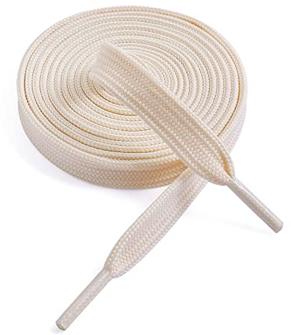 VSUDO 47 Inches Beige Fine Weave Flat Shoe Lace for Sneaker, 5/16” Width Flat Sneaker Shoestring, Flat Sneaker Shoelace, Flat Shoe String for Running Athletic Shoes (1 Pair-Beige-120CM)