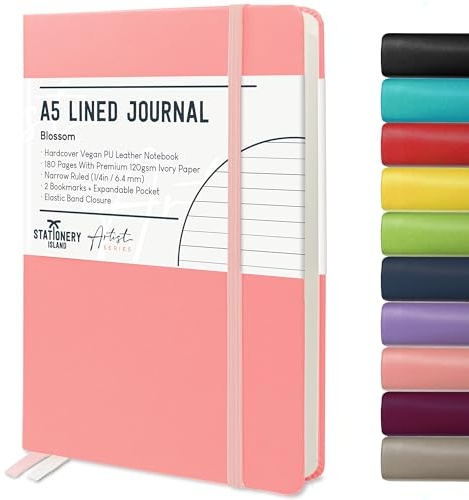 STATIONERY ISLAND A5 linjerad anteckningsbok, journal fodrad inbunden med 120 gsm premium tjockt papper, 180 sidor inbunden linjerad journal anteckningsbok för att skriva, arbeta, studier, planering,