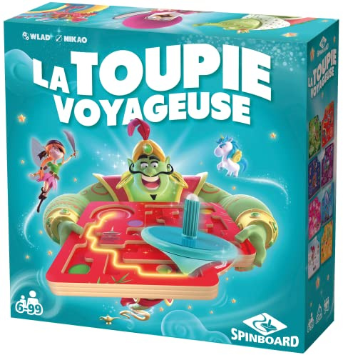 LA TOUPIE VOYAGEUSE - Jeu de société Enfants - Jeu 6 Ans - toupie - Jeu de société Famille - Défis/Missions - dextérité et adresse -Buzzy Games