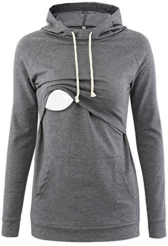 Love2Mi Damen Stillen Hoodie Umstandspullover Langarm Umstandsmode Jacke