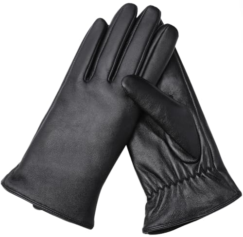 Ymmchy Touchscreen Handschuhe für Damen Warme Lederhandschuhe Gefüttert Winter SMS-Handschuhe Schwarz M