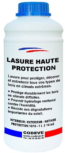 Lasure Haute Protection - Codeve Bois/Chêne clair - 1L - Intérieur/extérieur - Pour Une Protection Optimum De Vos Bois En Climat Extrême.