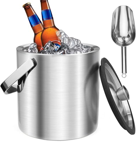 Eiskübel, 2,2L Eiswürfelbehälter mit luftdichtem Deckel und Schaufel Edelstahl Eiseimer für Eiswürfel doppelwandiger Isolierter Eiseimer Eiskühler Perfekt für Bier Sekt Wein Getränke Obst
