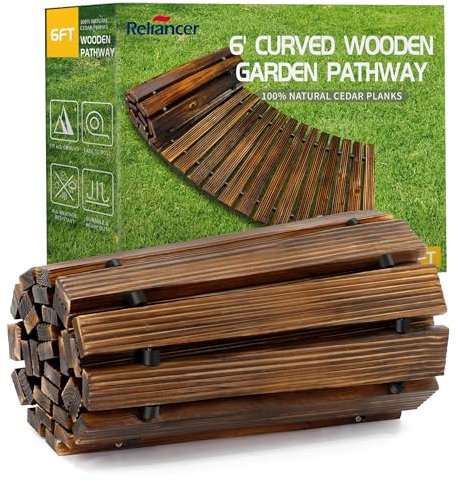 RELIANCER 6' Wooden Garden Pathway,Outdoor Roll Out Cedar Curved Walkway,Patio Path Decorative Garden Boardwalk Walkways,Weather-Resistant Roll Up Beach Wood Road Floor,Wedding Party Pathways