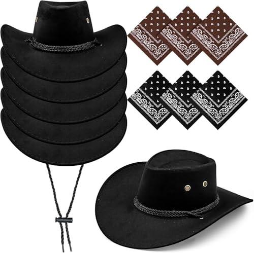 MSYU 12 Pcs Cowboy Hat Fancy Dress Accessory, Cowboy Costume Set with Paisley Bandanna, Western Cowboy Fancy Dress Costume for Birthday Halloween, Bachelorette, Bachelor Party Cosplay