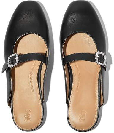 Fitflop Delicato Crystal-Buckle Mary-Jane Mules, Zapatos Planos Mujer, Black, 43 EU Estrecho