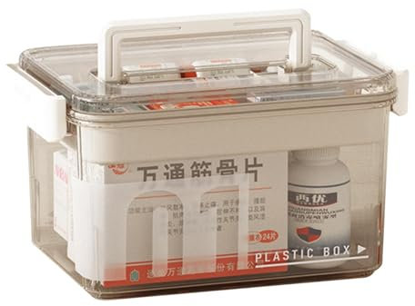 QKDS Medicine Storage Box with Handles, Clear Plastic Medicine Storage Organizer & First Aid Box, Multipurpose Medical Supply Organizer with Removable Tray for Home, Office & Travel(Clear)
