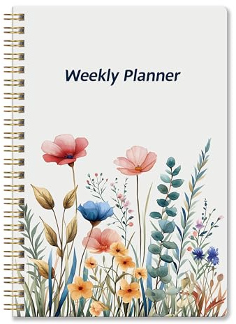 KMQOY Cuaderno de lista de tareas, agenda semanal sin fecha, A5, organizador de lista de verificación de productividad en espiral, 52 páginas arrancables con rastreador de hábitos, flores coloridas