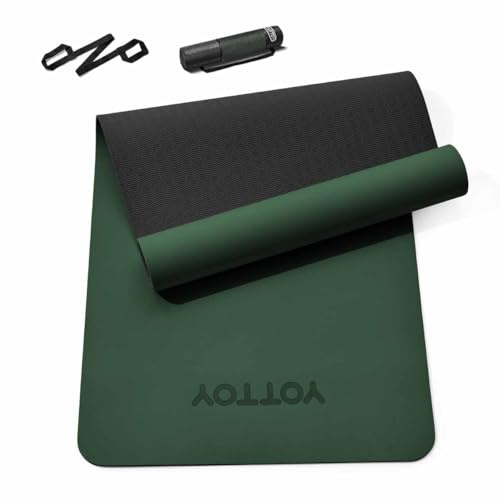 YOTTOY Yoga Mat, Non-Slip TPE Exercise Mat (1/4 Inch) for Pilates, Fitness & Barefoot Workouts, Home Gym Studio with Strap & Bag (Green, 24 * 0.24 Inches)