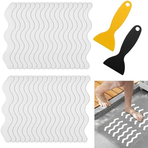 36 PCS Anti Slip Bath Mat, Transparent Self-Adhesive Non Slip Shower Stickers with 2 Scraper, Anti Slip Bath Grips, Non Slip Pads for Bath Tub, Stairs, Shower Room, Slippery Surfaces