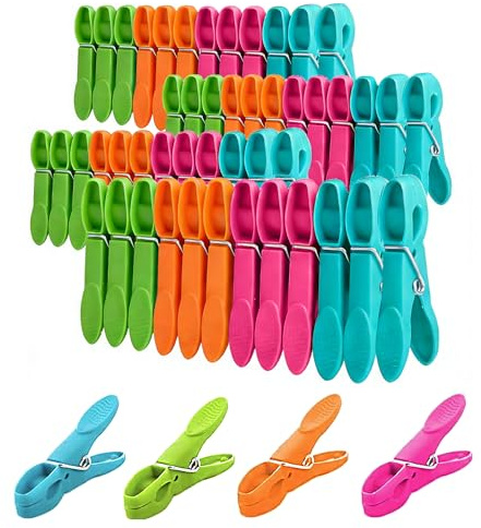 52 Pack Clothes Pegs - Pegs for Washing Line, Strong Grip Laundry Clips with Durable Spring - Plastic Pegs with Non Slip, Windproof/Rust Resistant Home Garden Indoor Outdoor Use, 4 Colours