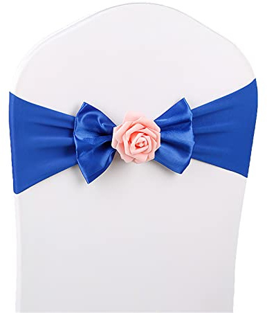 Stolsöverdrag, Stolsbågar i satinspandex med rosenkula i flerfärgat paket med 10/20/50/100 st(Royal Blue,10PCS)