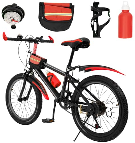 WSIKGHU 20 tums mountainbike för pojkar och flickor | uppgradering barncykel med 7-växlad växel | justerbar höjd barncykel från 8–13 år | lastkapacitet 85 kg | 85 % förmonterad