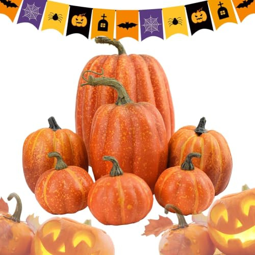 Konstgjorda Pumpdekorer 7 Stycken Blandade Storlekar Skumpumpor | Konstgjorda grönsaker för höst och Thanksgiving För Thanksgiving Halloween Fest Festival Höst Bordsdekoration Hus