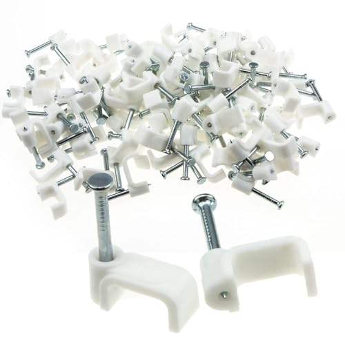 Flat White 10mm Cable Clips for 2.5mm2 Twin & Earth Cables [100 Pack]