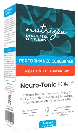 NUTRIGÉE - Neuro Tonic Fort - Capital Cérébral - Stimule La Mémoire & Les Fonctions Cérébrales - 4 Types D'Actifs - 1 À 2 Prises/Jour - 60 Comprimés - Programme de 30 à 60 Jours - Fabriqué en France