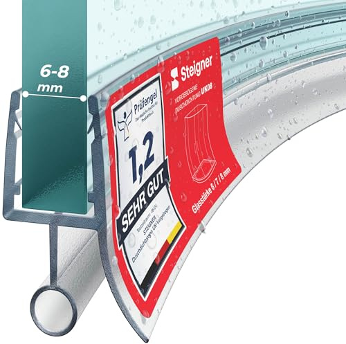 STEIGNER Duschtürdichtung gebogen UK08 130 cm (1 Stk.) Transparent - Duschdichtung für Runddusche oder Duschkabine Viertelkreis mit Duschtür 6-8 mm - Flexibles Material, Wasserdicht, Einfache Montage