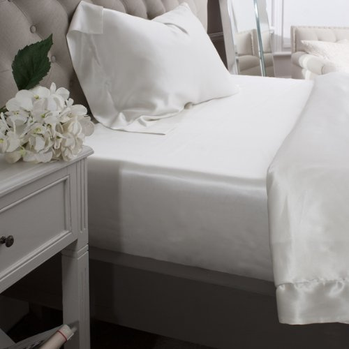 Jasmine Silk 100% Mulberry 19MM Charmeuse Silk Fitted Sheet (IVORY) (SUPER KING 180cm x 200cm + 30 cm)