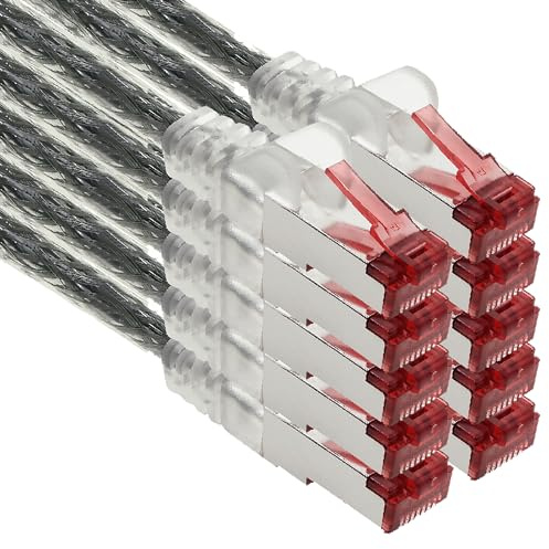 1aTTack.de - 10x 2m câble patch CAT6 S/FTP PIMF blindage CAT.6 câble réseau RJ45 câble Ethernet DSL LAN routeur commutateur modem panneau de brassage - transparent - 10 pièces