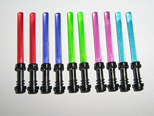 Set of 10 Lego light sabres / laser swords in 5 Colours with black hilts