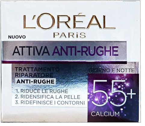 L'ORÉAL Attiva Antirughe 55+ Crema Viso Donna Antirughe Riparatrice Giorno con Calcium, 50 ml