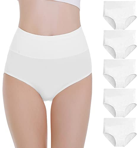 Falechay Mutande Donna Pacco da 5 Culotte Vita Alta Slip Cotone Mutantina Elastiche Pantaloncini Post Parto Taglia Nero-Bianco,L