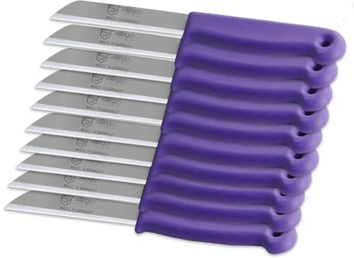 Obstmesser aus Solingen Schälmesser Küchenmesser 10er Set Lila Made in Germany Allzweckmesser Universal Messer mit Scharfer Messerklinge aus Rostfreiem Edelstahl inkl. Klingenschutz (Lang - Gezahnt)