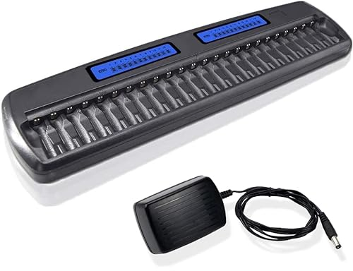 CITYORK Cargador de batería LCD de 24 Ranuras para AA AAA Ni-MH Pilas Recargables con Carga Inteligente e Independiente, AC Adaptador