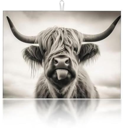 Large Dish Drying Mats For Kitchen Counter Microfiber Kitchen Drying Mat XL Draining Pad Absorbent Quick Drying Dish Mat 18x24 Inch - Cow Face