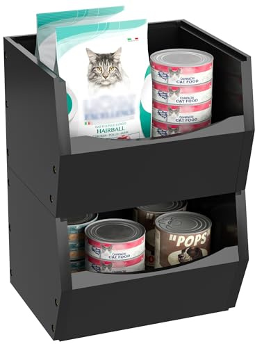 2 Set Open Front Small Stackable Storage Bins, Bamboo Stacking Storage Bins Snack Tea Bags Fruits Spices Countertop Storage, Rustic Organizer Box for Pantry, Kitchen, Office, Bedroom (Small Black)