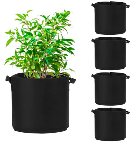 QWORK® 5 Piezas 7 Galones Bolsas de Cultivo, Bolsa para Plantas de Tela no Tejida Espesa, Bolsa para Plantas con Asa, para Verduras, Flores, Hierbas