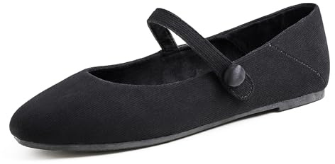 Feversole Women's Soft Breathable Mary Jane ，Mujer Zapatillas Merceditas De Terciopelo Mary Jane Negro Kord 38 EU