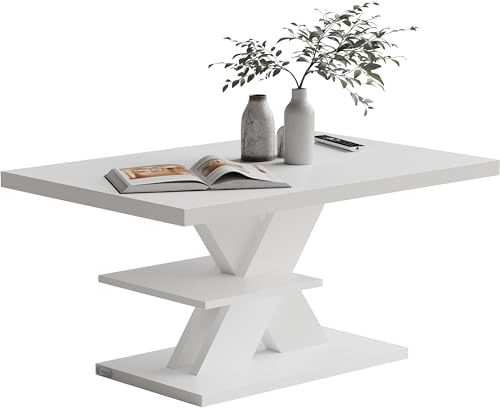 CASARIA® Detroit Coffee Table | 50kg Load Capacity | Storage Shelf | Scratch-Resistant Modern Side Table | Rectangular Living Room Lounge Couch Sofa Table | 90x60cm | White Wood
