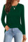 Elesomo T Shirts for Women Crew Neck Tops Ladies Tshirts Long Sleeve Tees, Dark Green UK 10 12