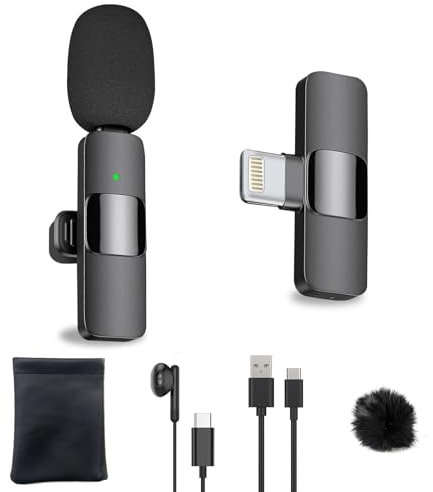 HZBWCO Micrófono de Solapa Inalámbrico para iPhone, Wireless Micro, Mini Micrófono Condensador Omnidireccional de Grabación de Vídeo para Entrevista Podcast Vlog TikTok,Youtube Live Stream - 1 Mic