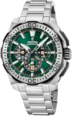 FESTINA Reloj Hombre Analógico de Acero Inoxidable 316l Plateado - Movimiento de Cuarzo - Cronógrafo - Calendario - Cristal Mineral de Alta Resistencia - Resistente al Agua 20 ATM F20724/3 Chrono Bike